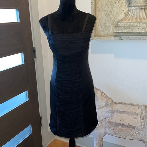 BCBG MAX AZRIA black satin bodycon dress straps Sz 6 - Picture 1 of 9
